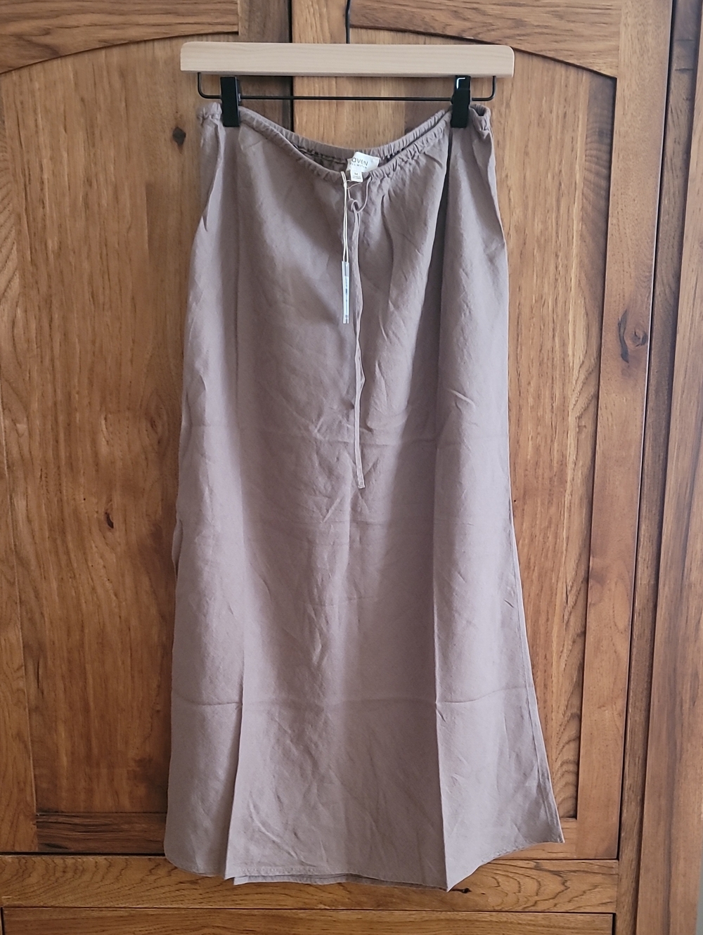 100% Linen Minimalist Taupe Drawstring Maxi Skirt